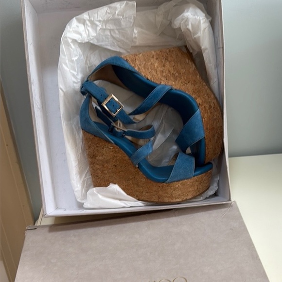 “Jimmy Choo” Women’s Wedge Sandals in Blue Suede pre-owned Size: 35 - Picture 3 of 14